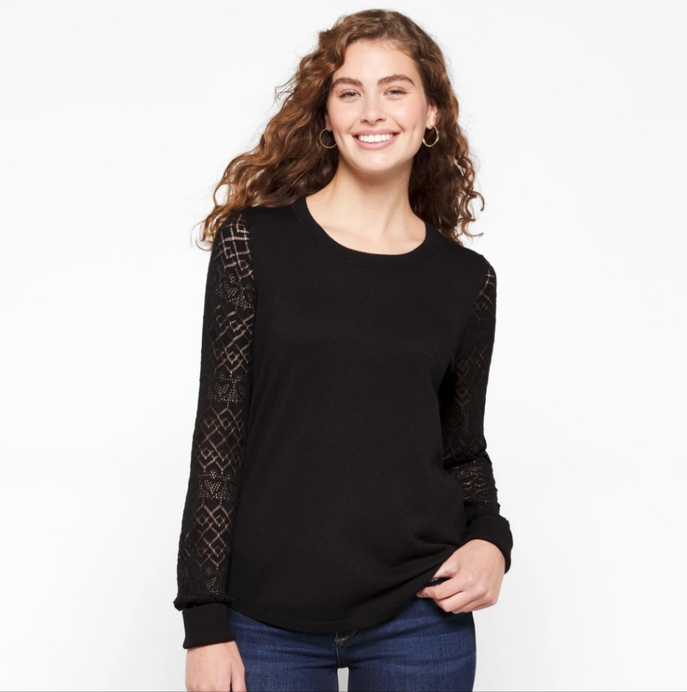 Pulse Boutique Black Lace Sleeve Top